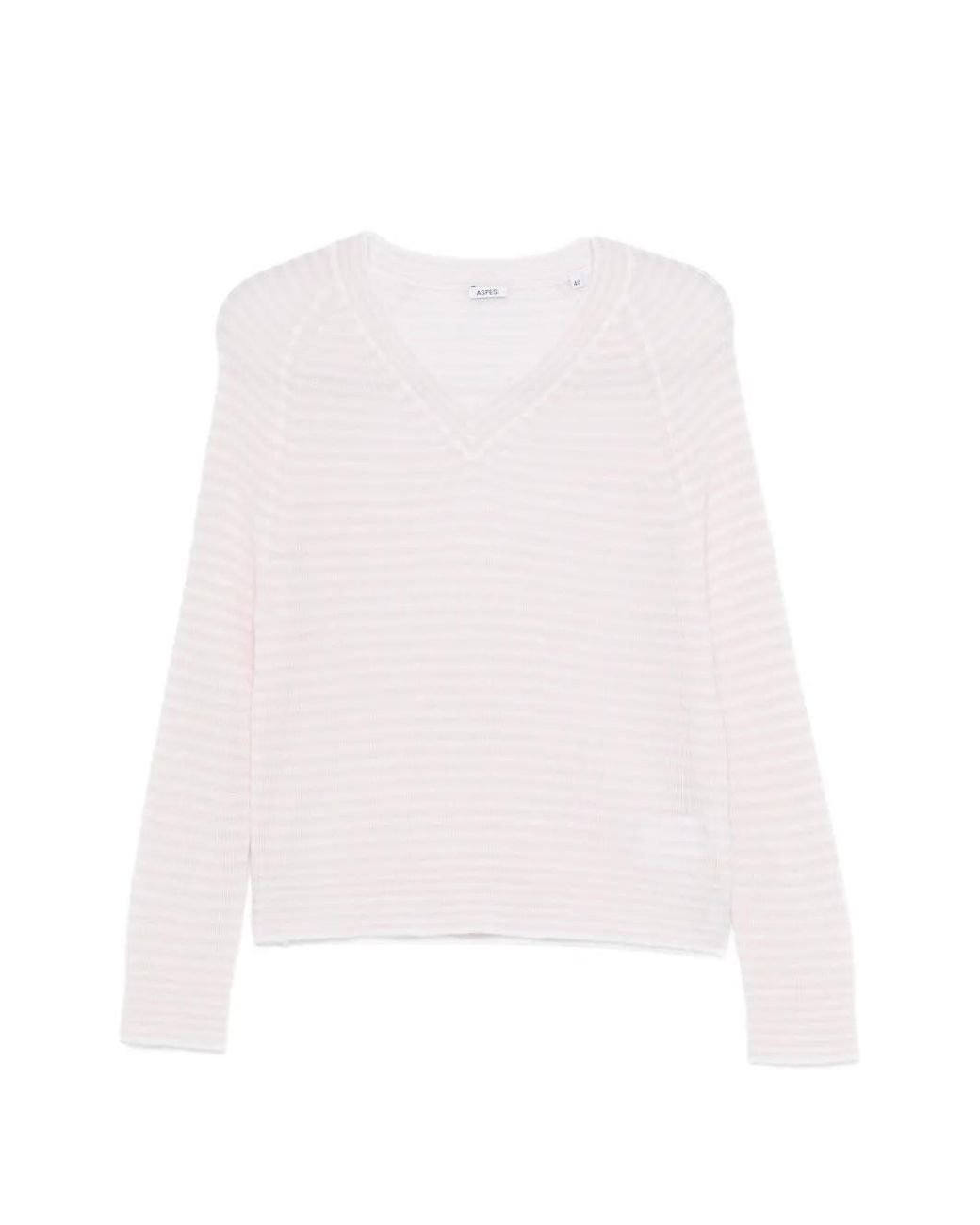 Aspesi White V-Neck Striped Sweater