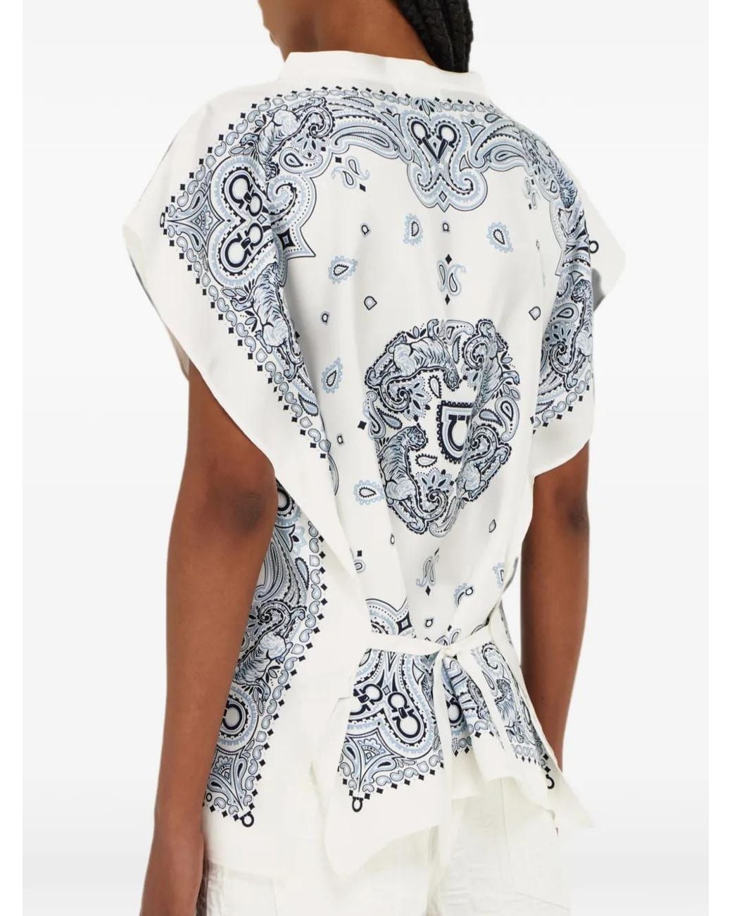 Ferragamo Blue Arabesque Print Poncho