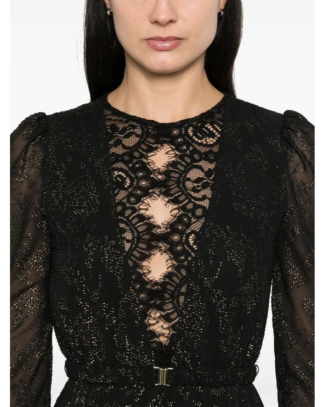 Nissa Black Polka Dot Tulle Midi Dress