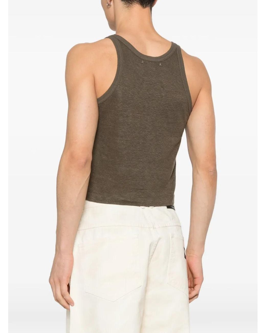 Golden Goose Deluxe Brand Brown Linen Print Tank Top With Belt