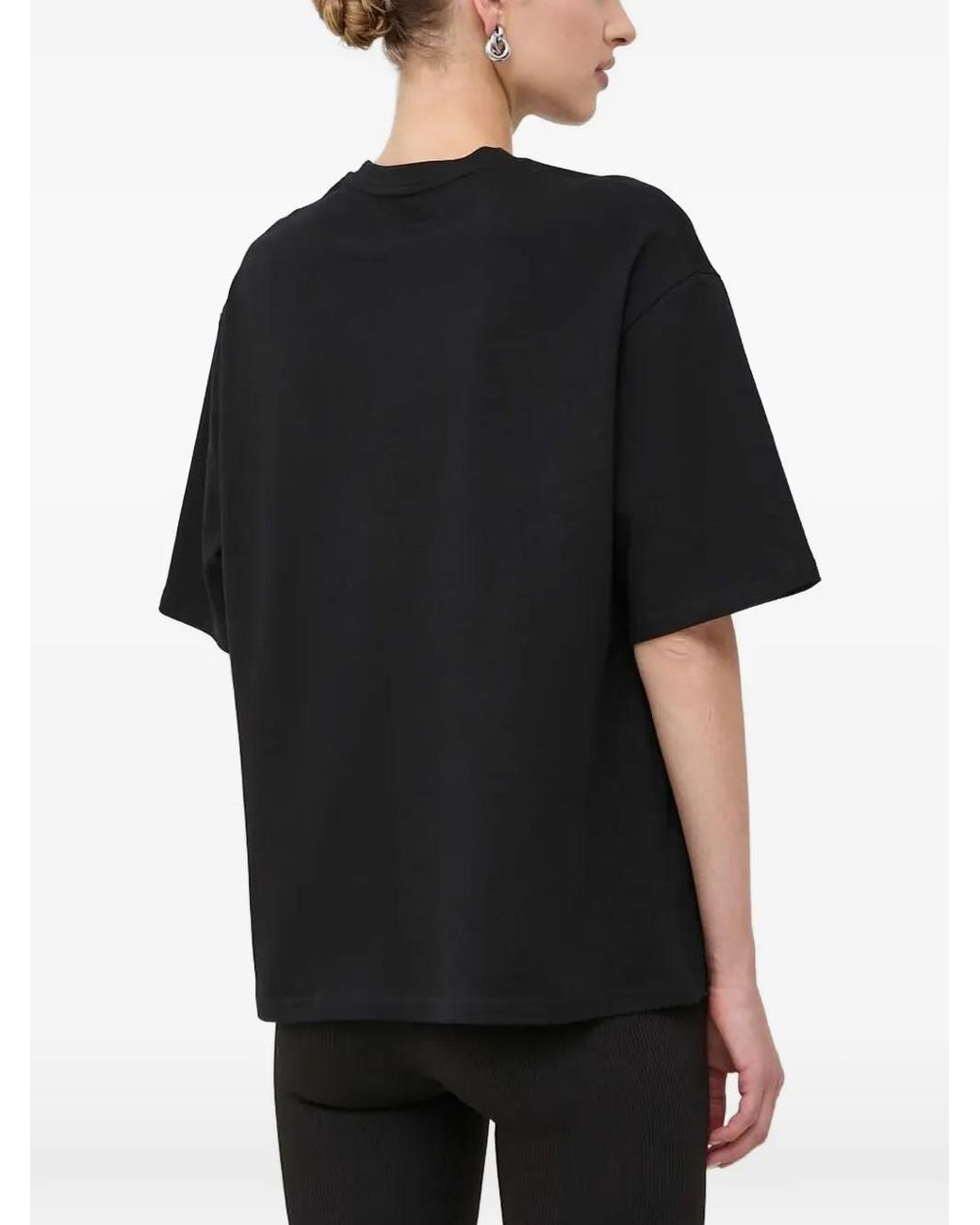 La Mania Black Melanie Logo-Embroidered Cotton T-Shirt