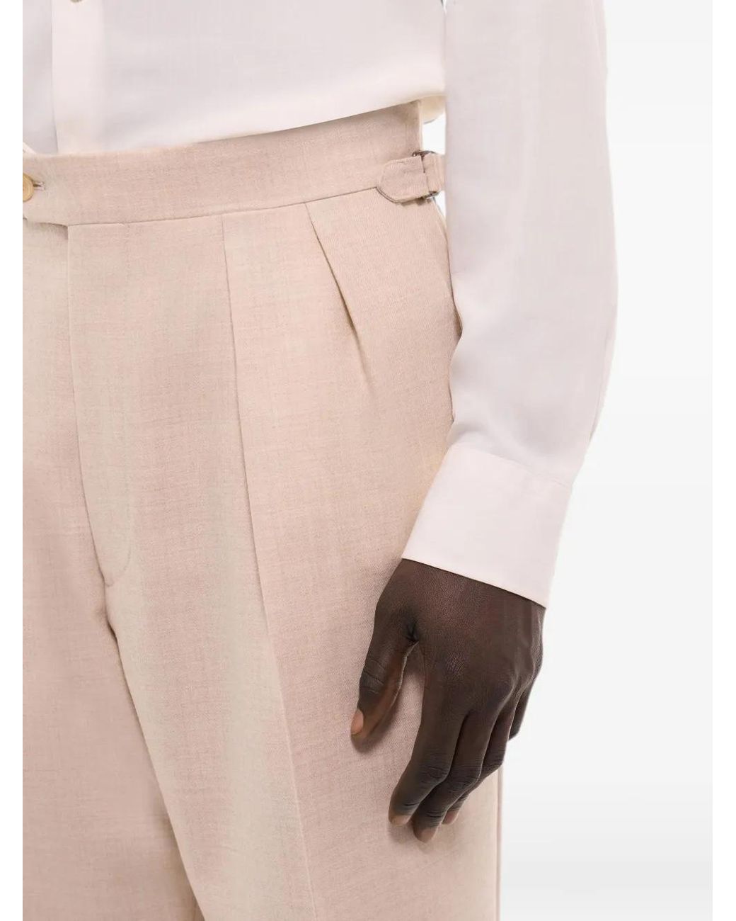 Fursac White Belt-Loops Pleated Trousers for men