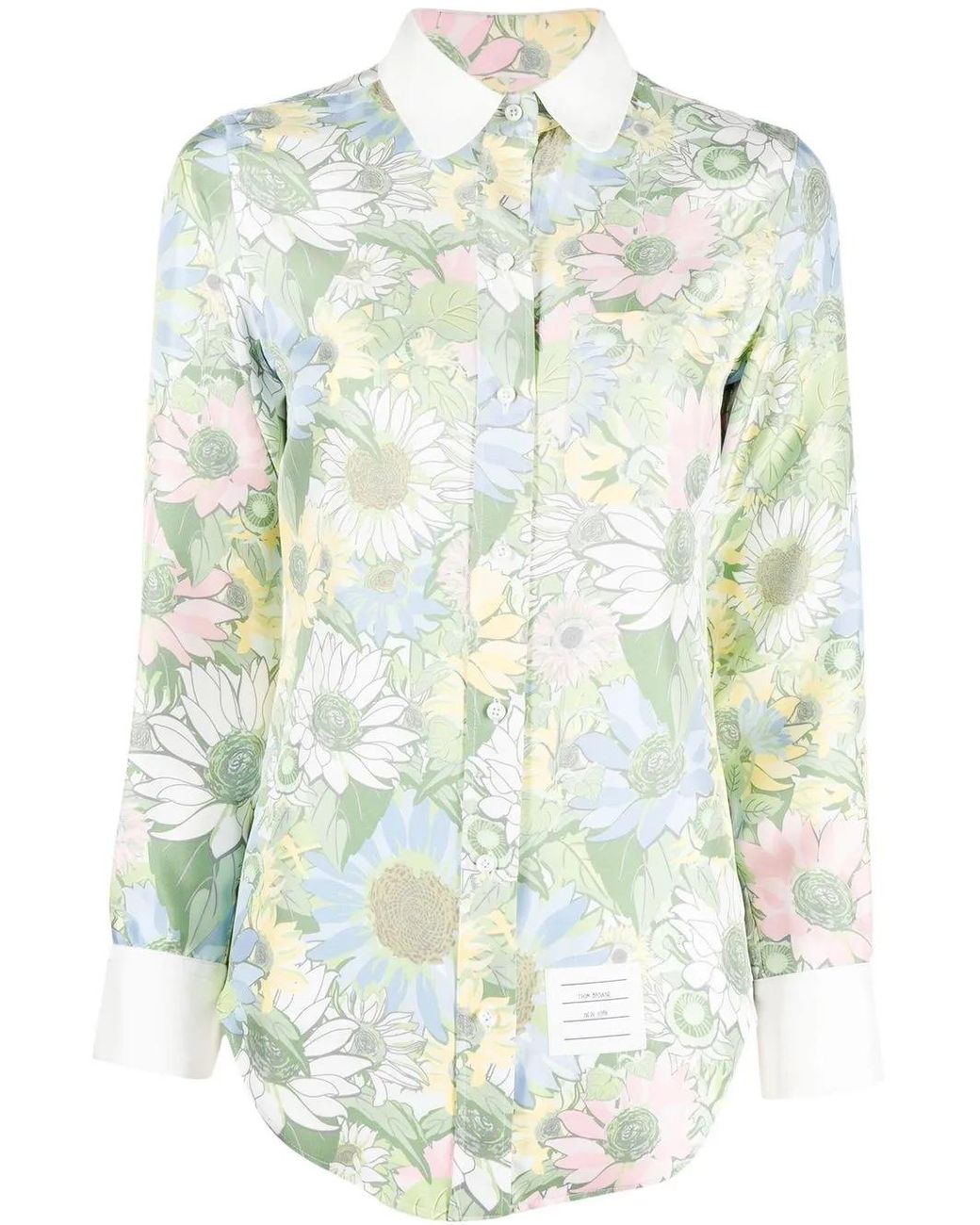 Thom Browne Green Floral-Print Silk Shirt