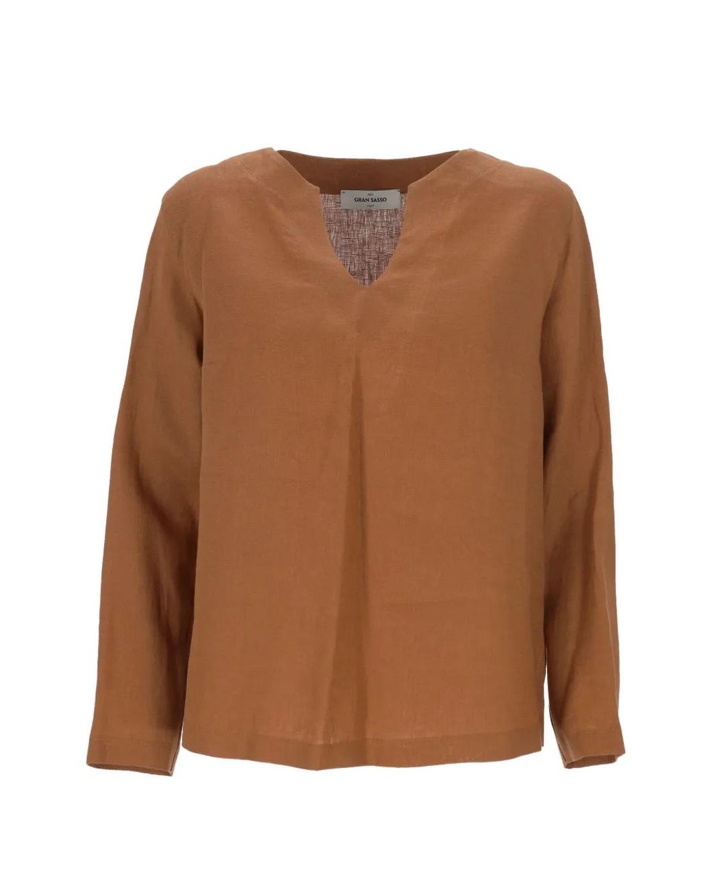 Gran Sasso Brown V-Neck Long-Sleeve Blouse