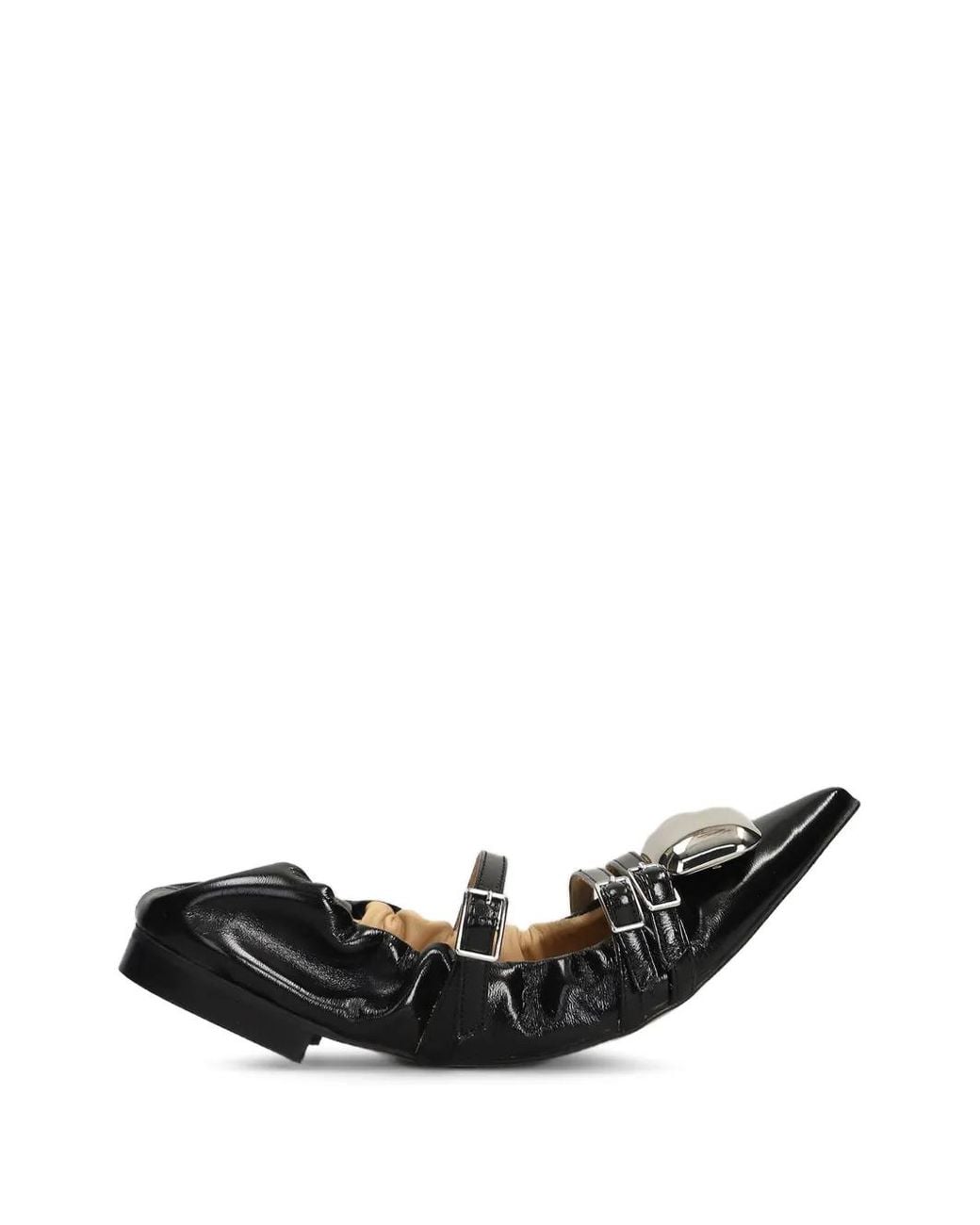 Alchimia Black Buckle-Detail Pointed-Toe Ballet Flats