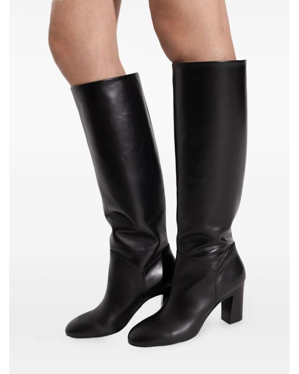 DSquared² Black 85Mm Twin Leather Block-Heel Knee-High Boots