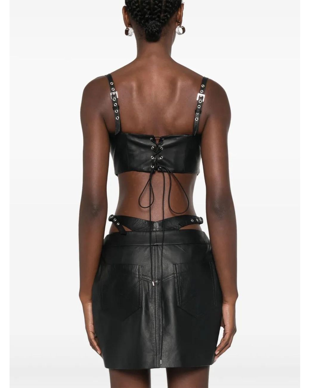 MITILIANE COUTURE Black Croc-Effect Leather Top
