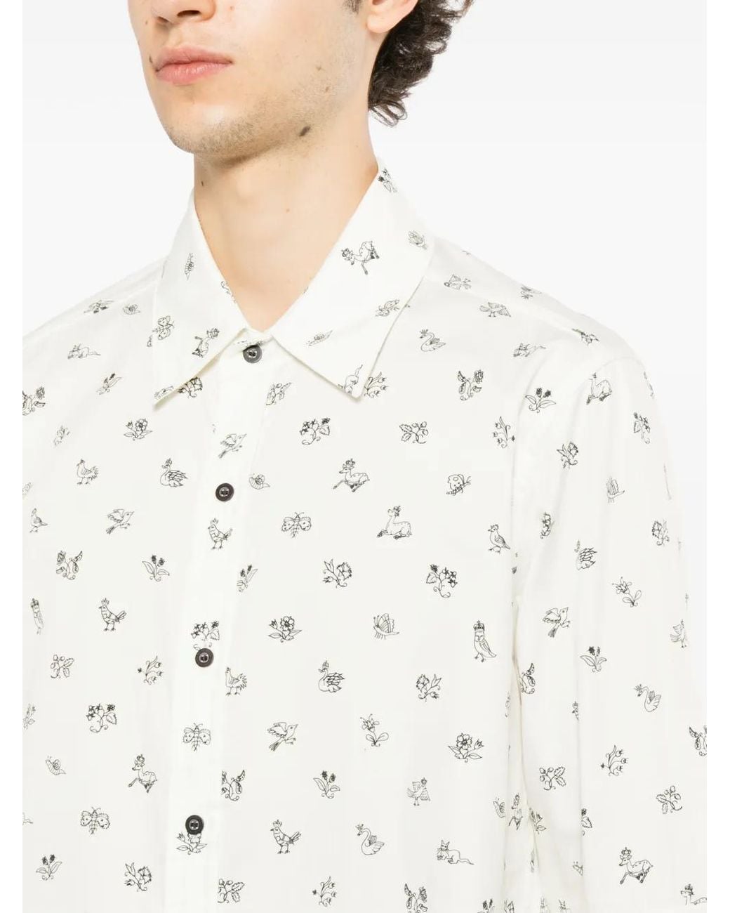Nude:mm White Illustrative-Print Long-Sleeve Shirt for men