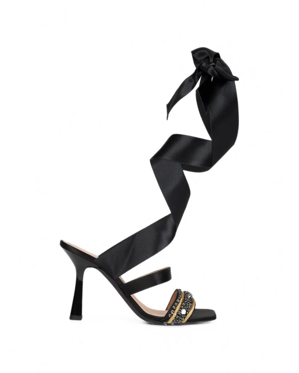 Alberta Ferretti Black Embellished Spiral-Strap Heeled Sandals