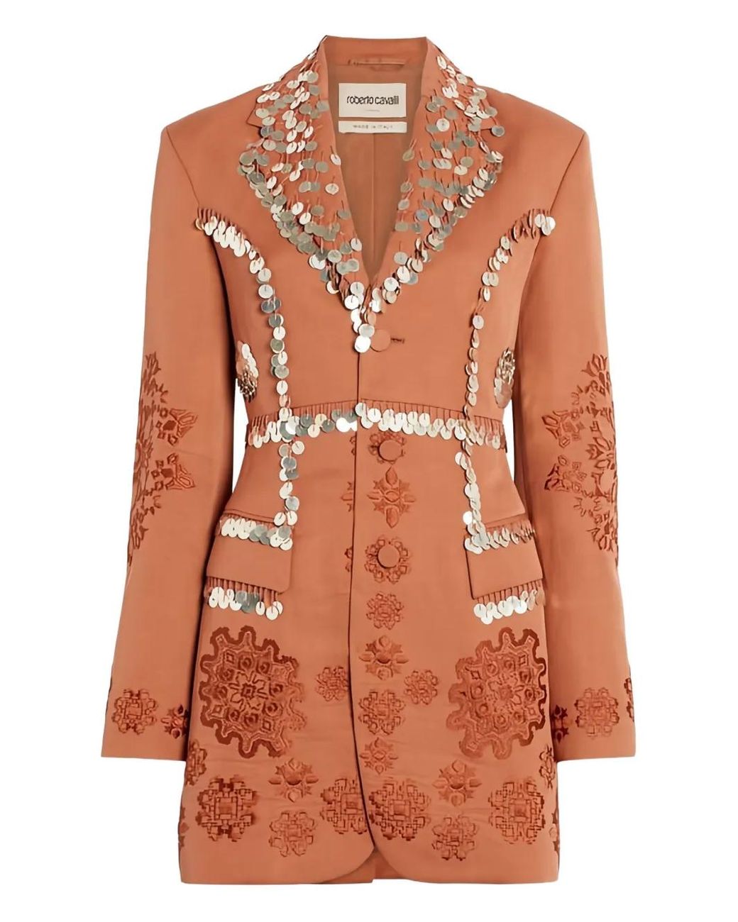 Roberto Cavalli Orange Sequin-Embellished Fitted Jacket