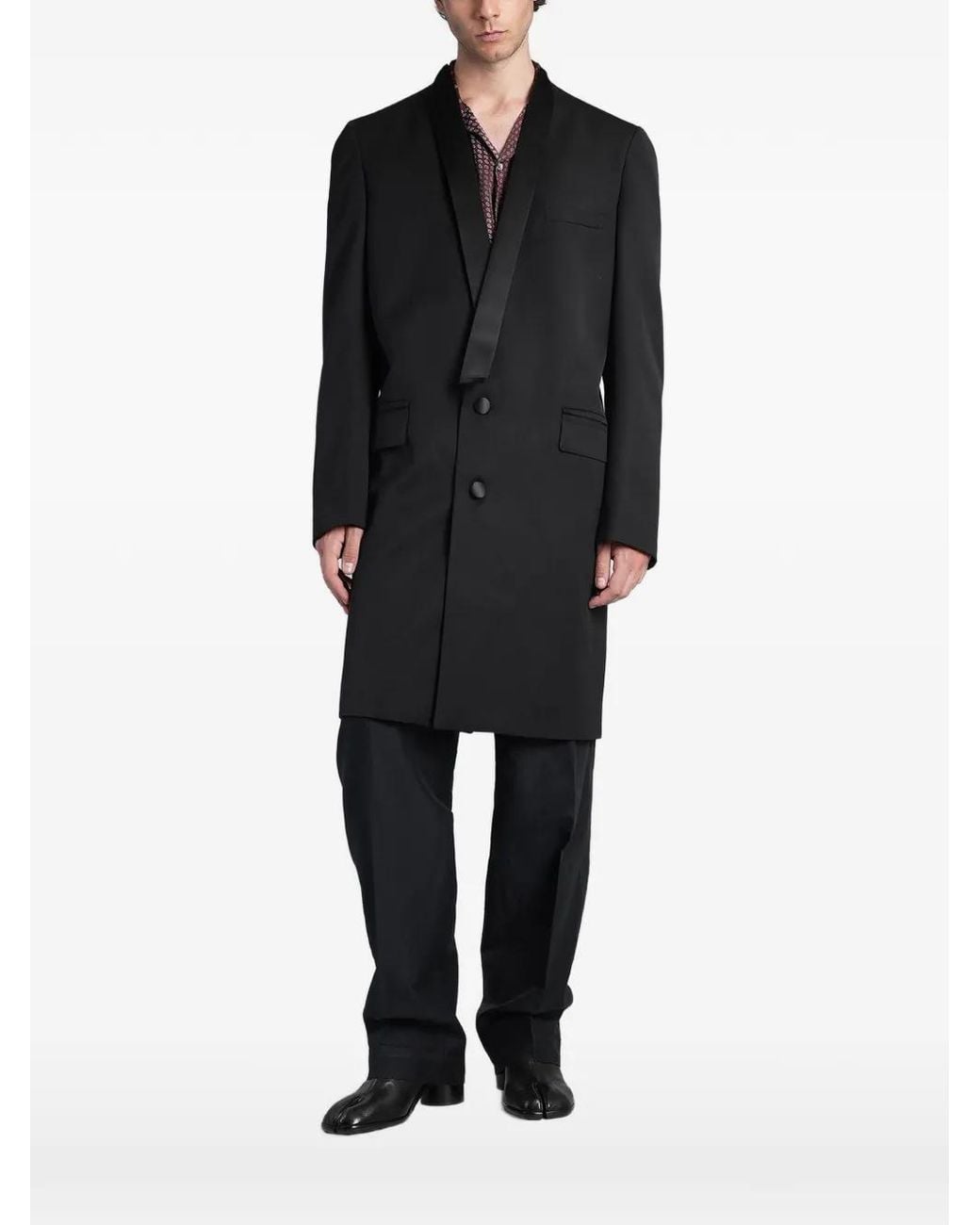 Maison Margiela Black Four-Stitch Satin-Lapel Coat for men