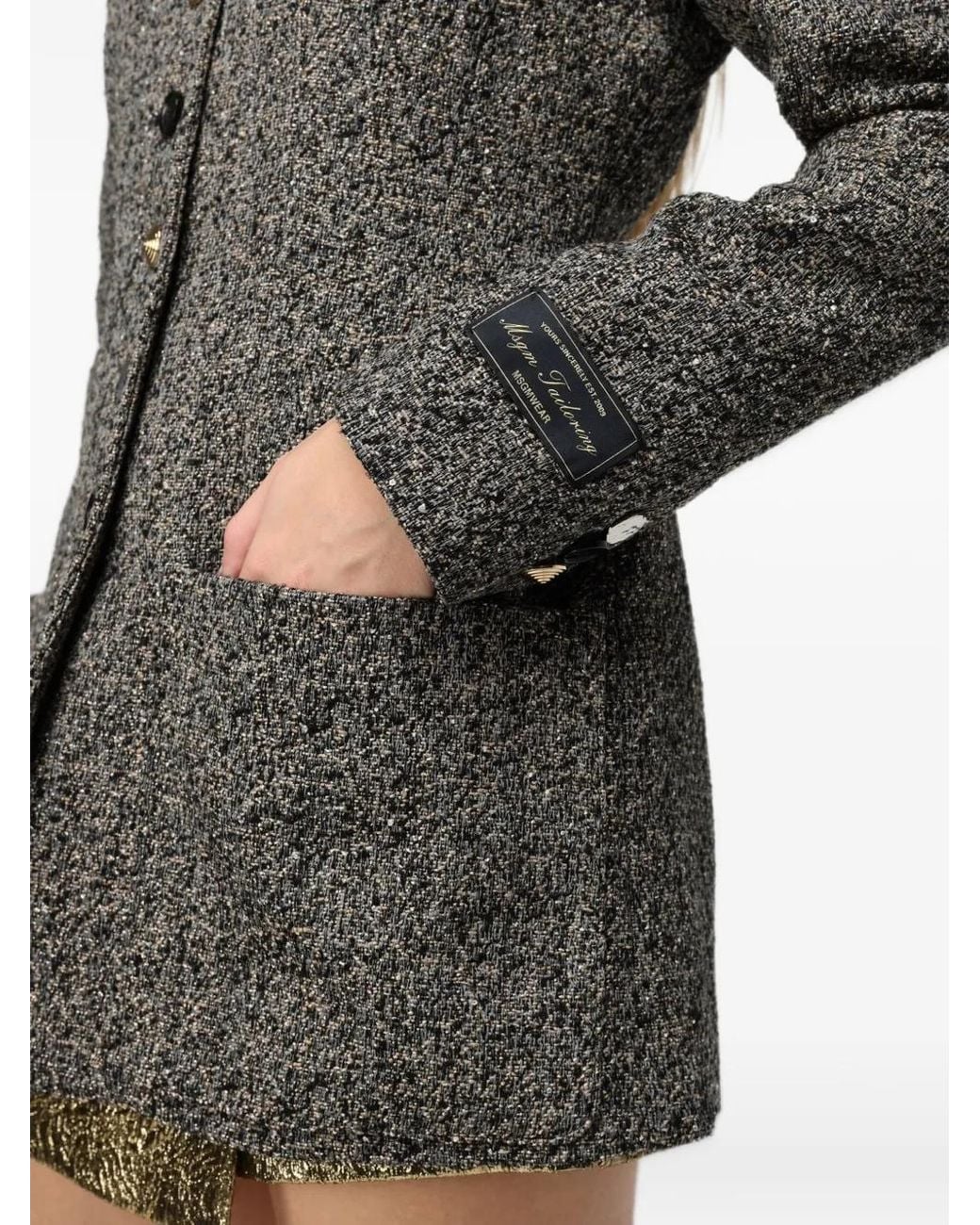 MSGM Gray Bouclé-Knit Single-Breasted Coat