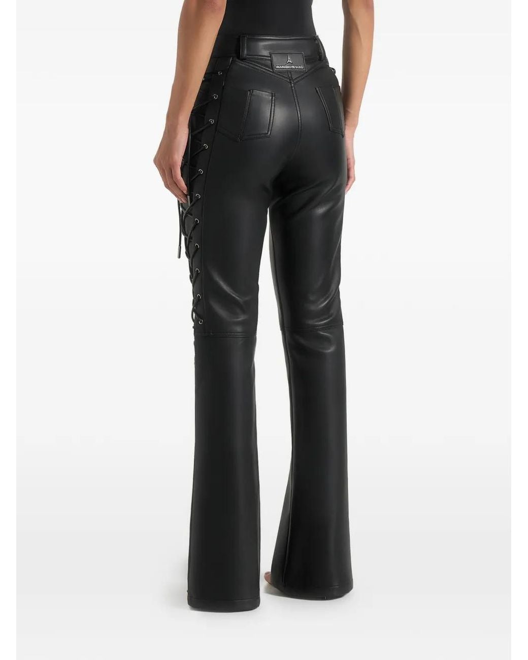 Manière De Voir Black Ambre Leather Lace Up Flared Trousers