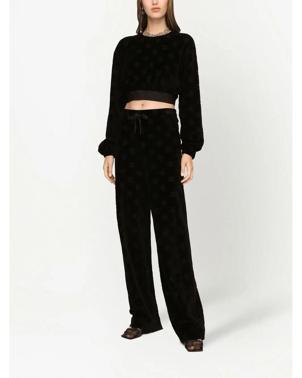 Dolce & Gabbana Black Dg-Logo Flocked Track Pants