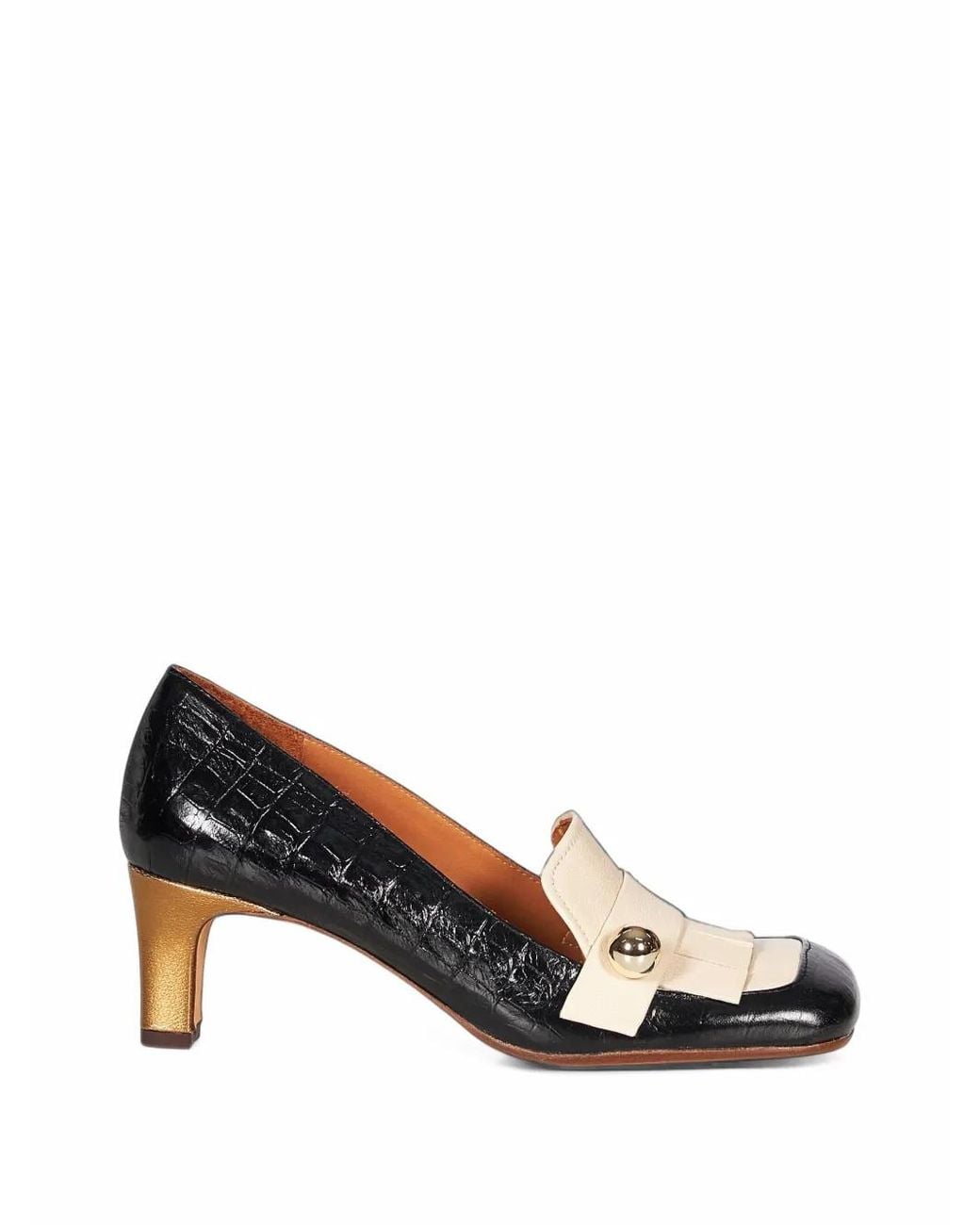 Chie Mihara Black Shimone Croc-Effect Fringed Pumps