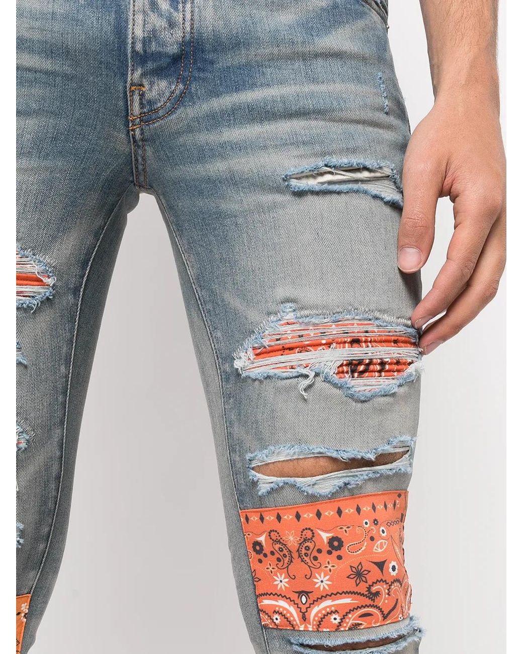 Amiri Blue Bandana Artpatch Skinny Jeans for men