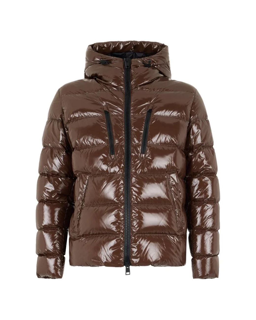 Herno Brown Quilted Hooded Jacket for men