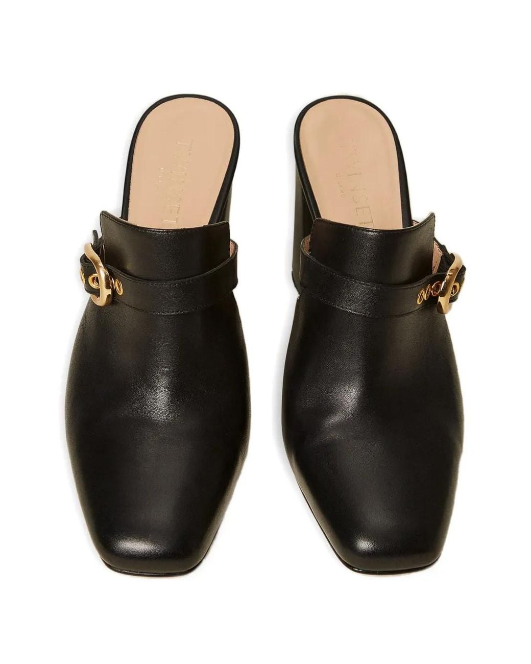 Twinset Black Leather Mules With Buckle