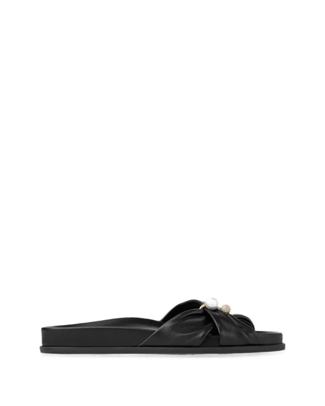 Jimmy Choo Black Rafi Soft Glove Leather Flat Sandals