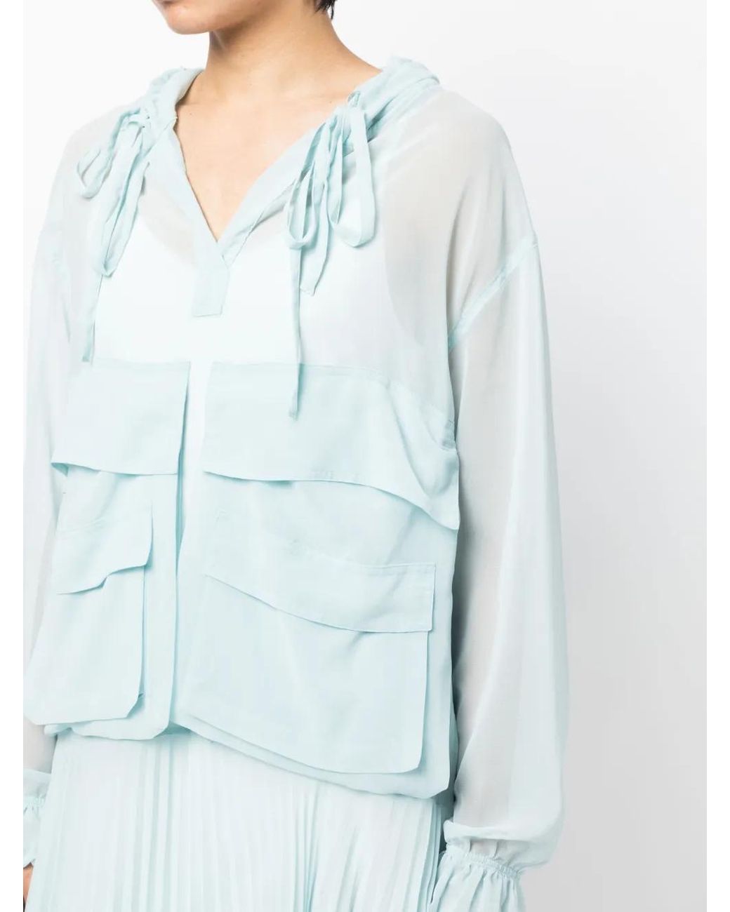 Act No1 Blue Pleated Long-Sleeve Organza Dress