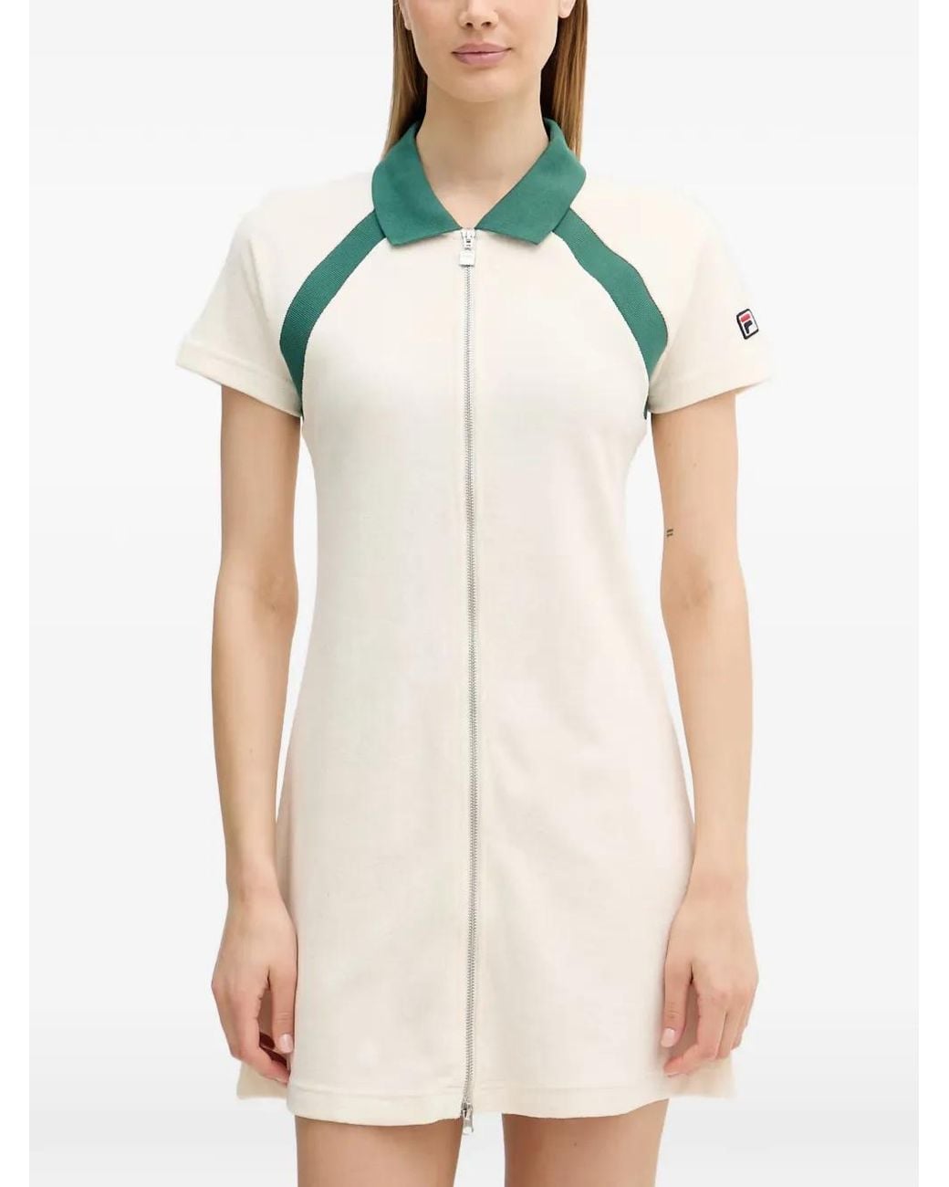 Fila White Belfiore Zip-Up Polo-Collar Mini Dress