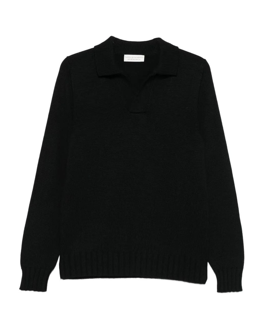 FILIPPO DE LAURENTIIS Black Polo-Collar Sweater for men
