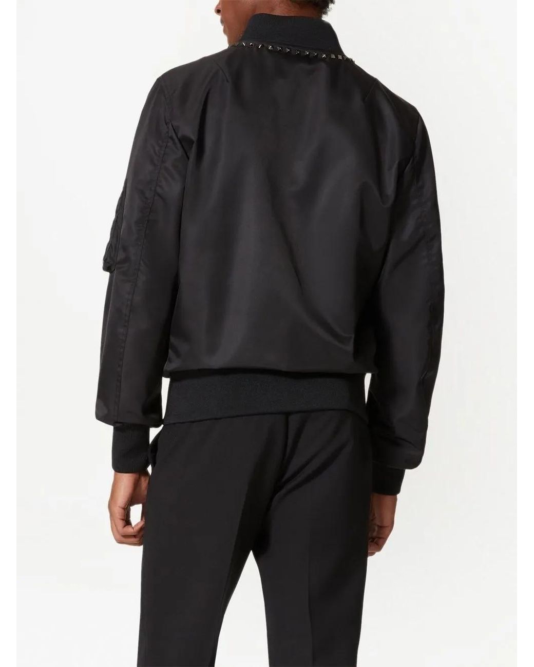 Valentino Garavani Black Untitled Studs Bomber Jacket for men
