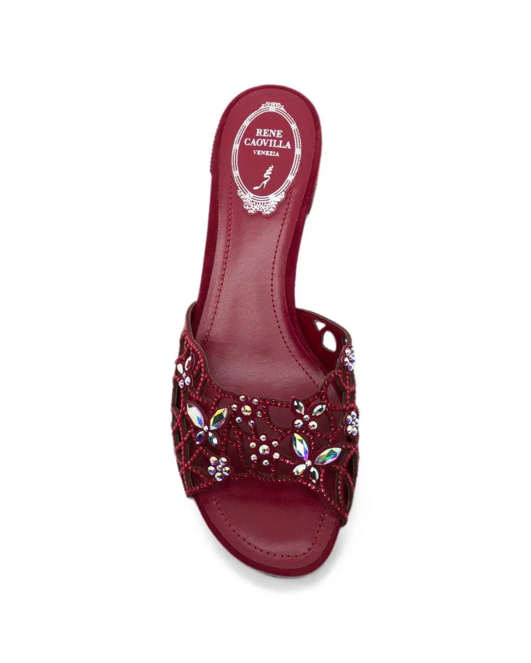 Rene Caovilla Red Eden Crystal-Embellished Mules