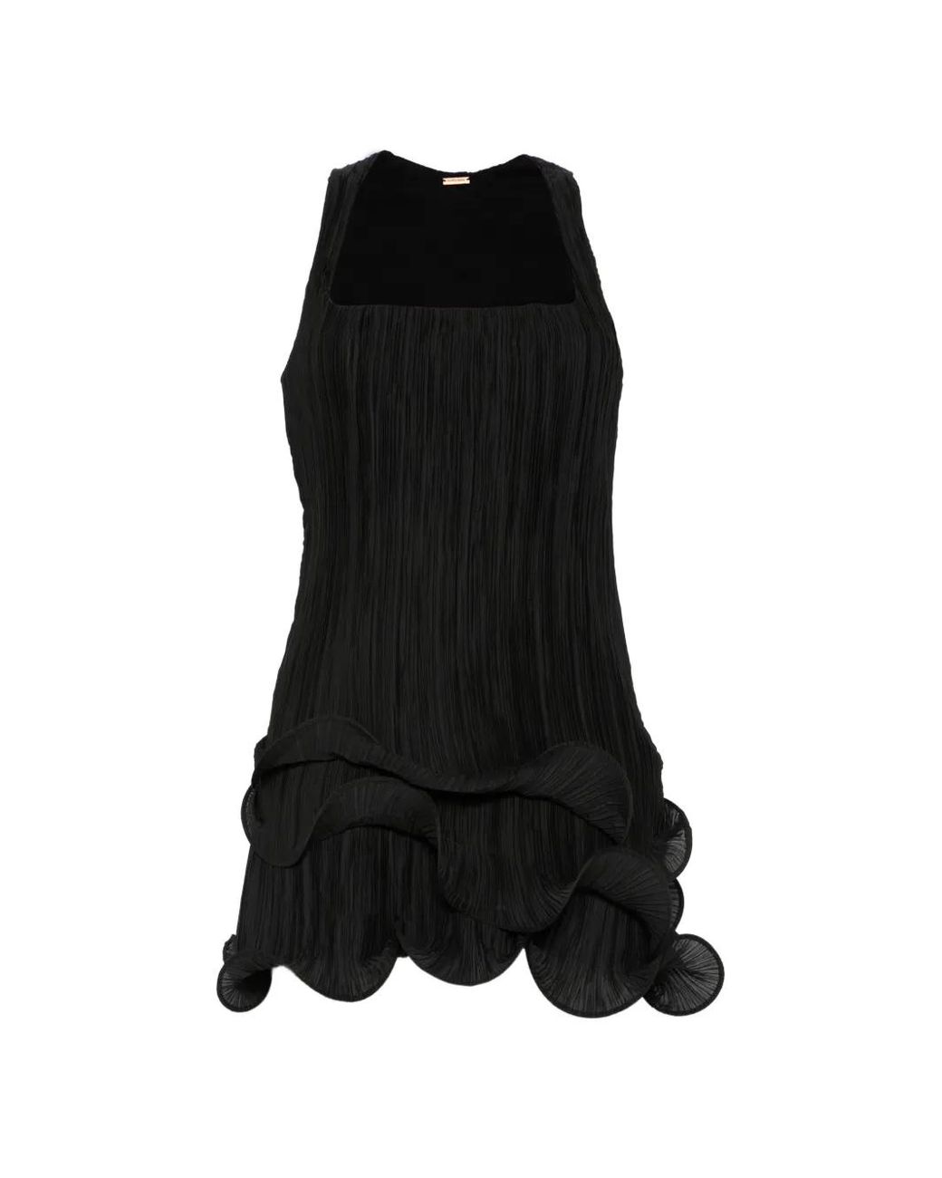 Cult Gaia Black Marsa Plissé-Effect Ruffled Mini Dress