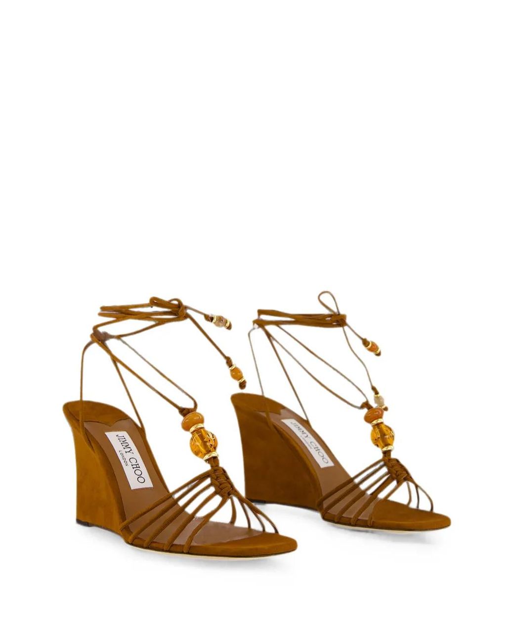 Jimmy Choo Brown Sandales Lova Compensées En Daim À Perles
