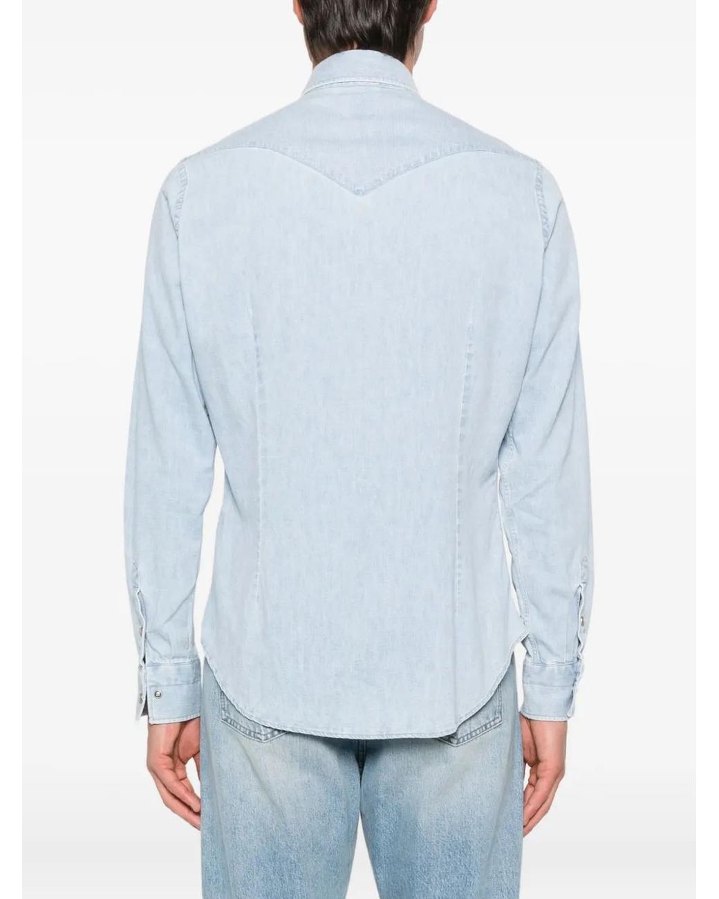 Eleventy Blue Double-Pocket Denim Shirt for men