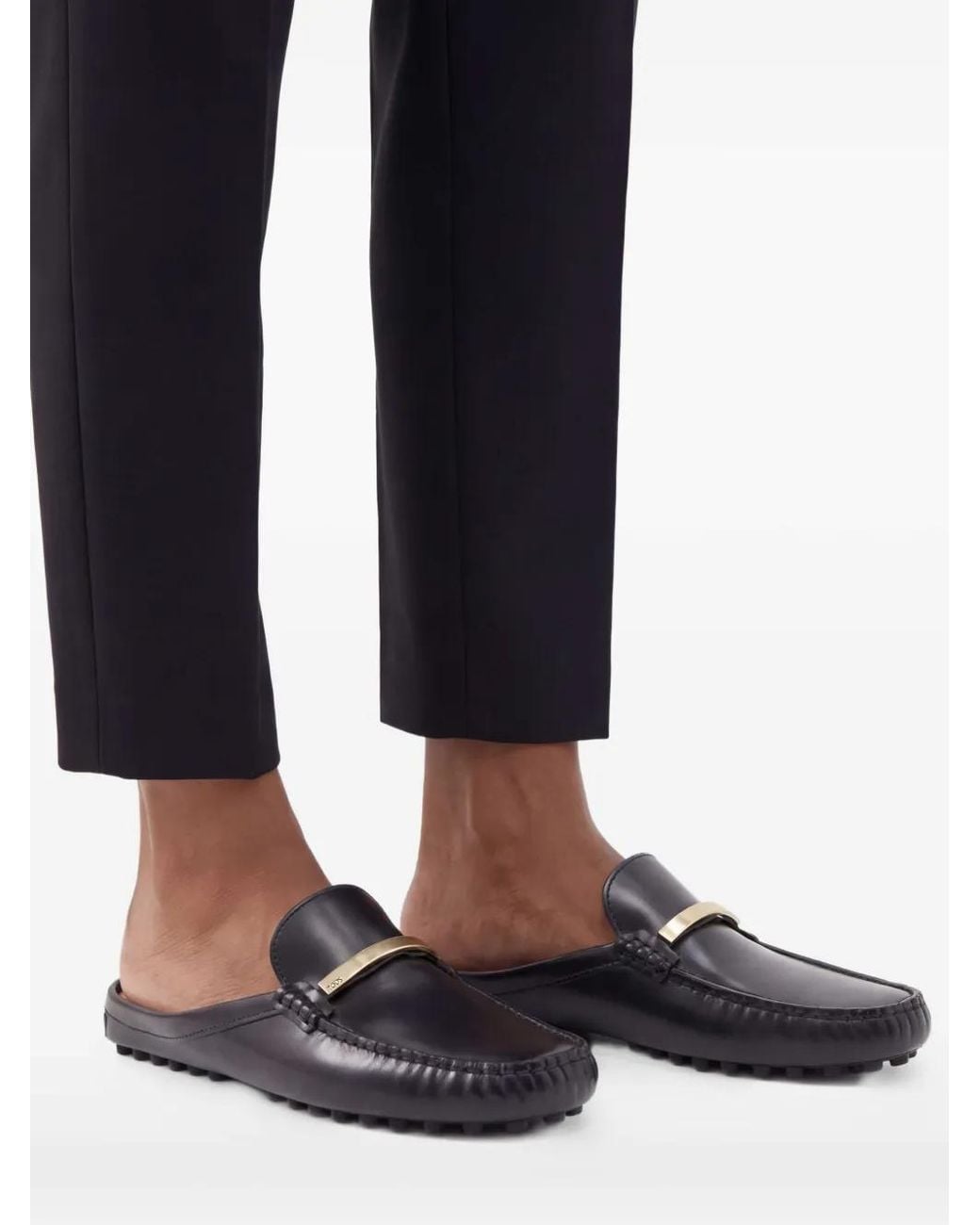 Tod's White Branded Metal Bar Leather Gommino Mules