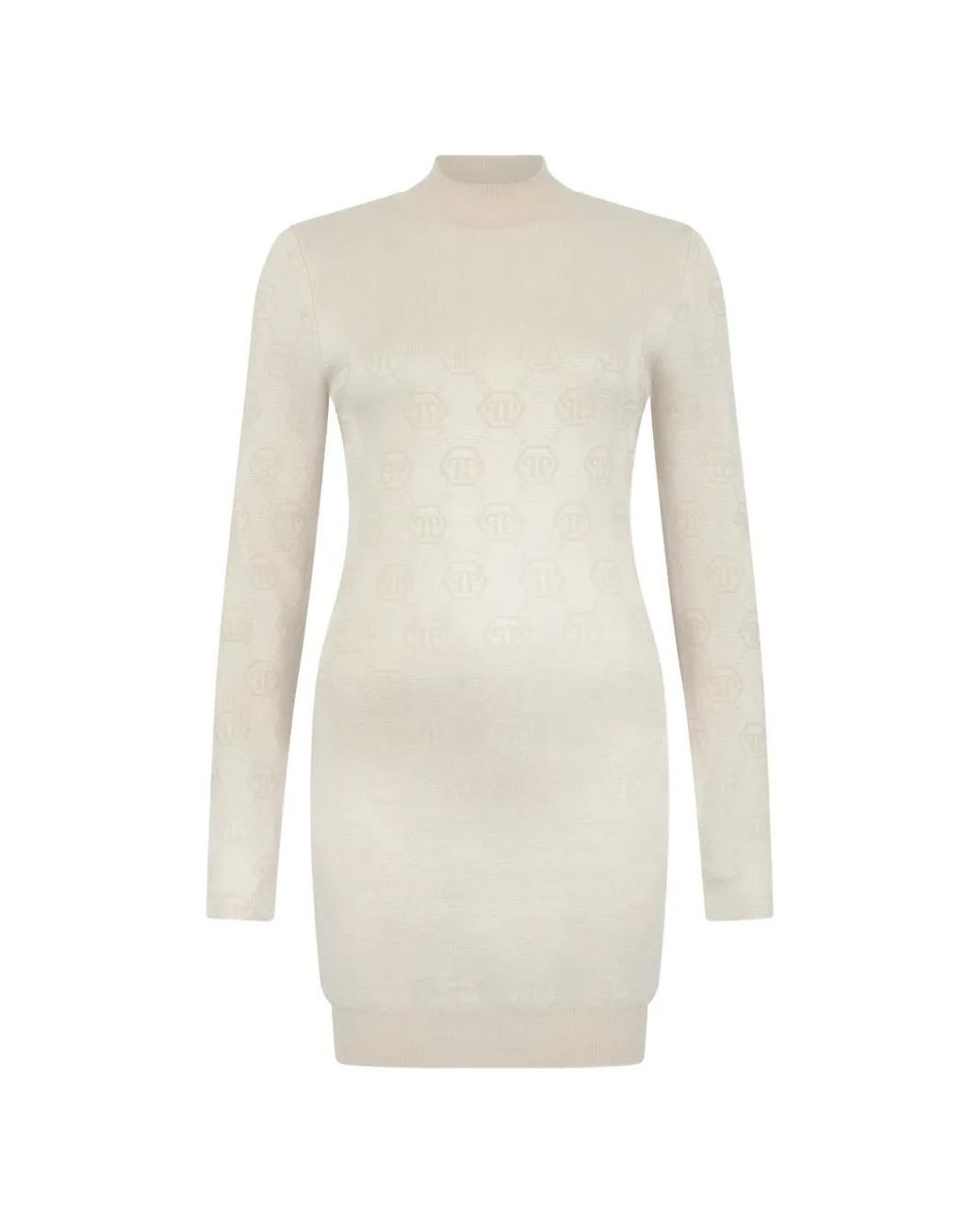 Philipp Plein White Robe Courte À Motif Monogrammé Et Manches Longues