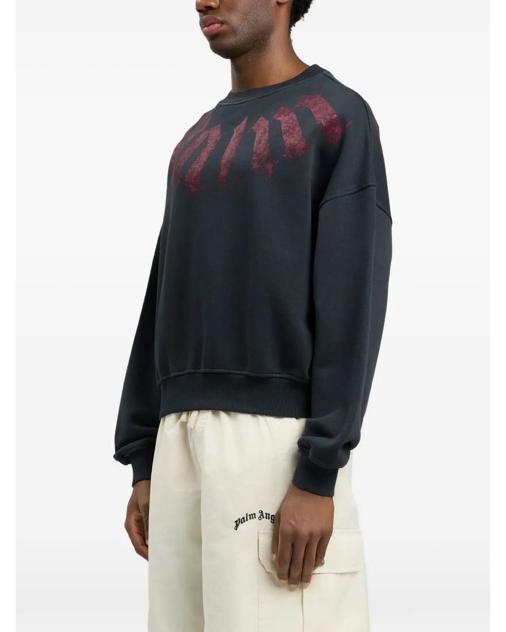 Palm Angels Blue Neck-Logo Sweatshirt for men