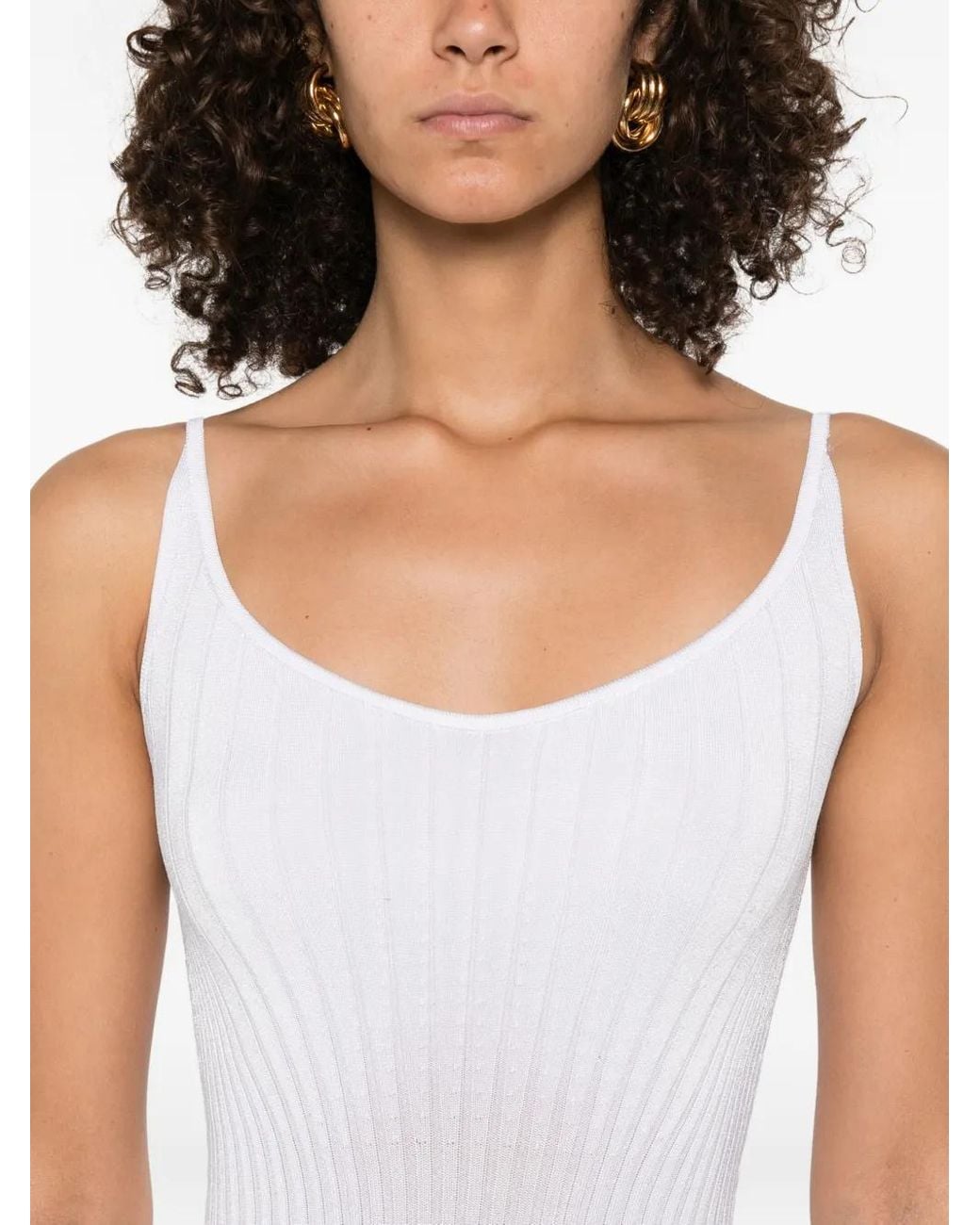 Mugler White Ribbed Midi Dress