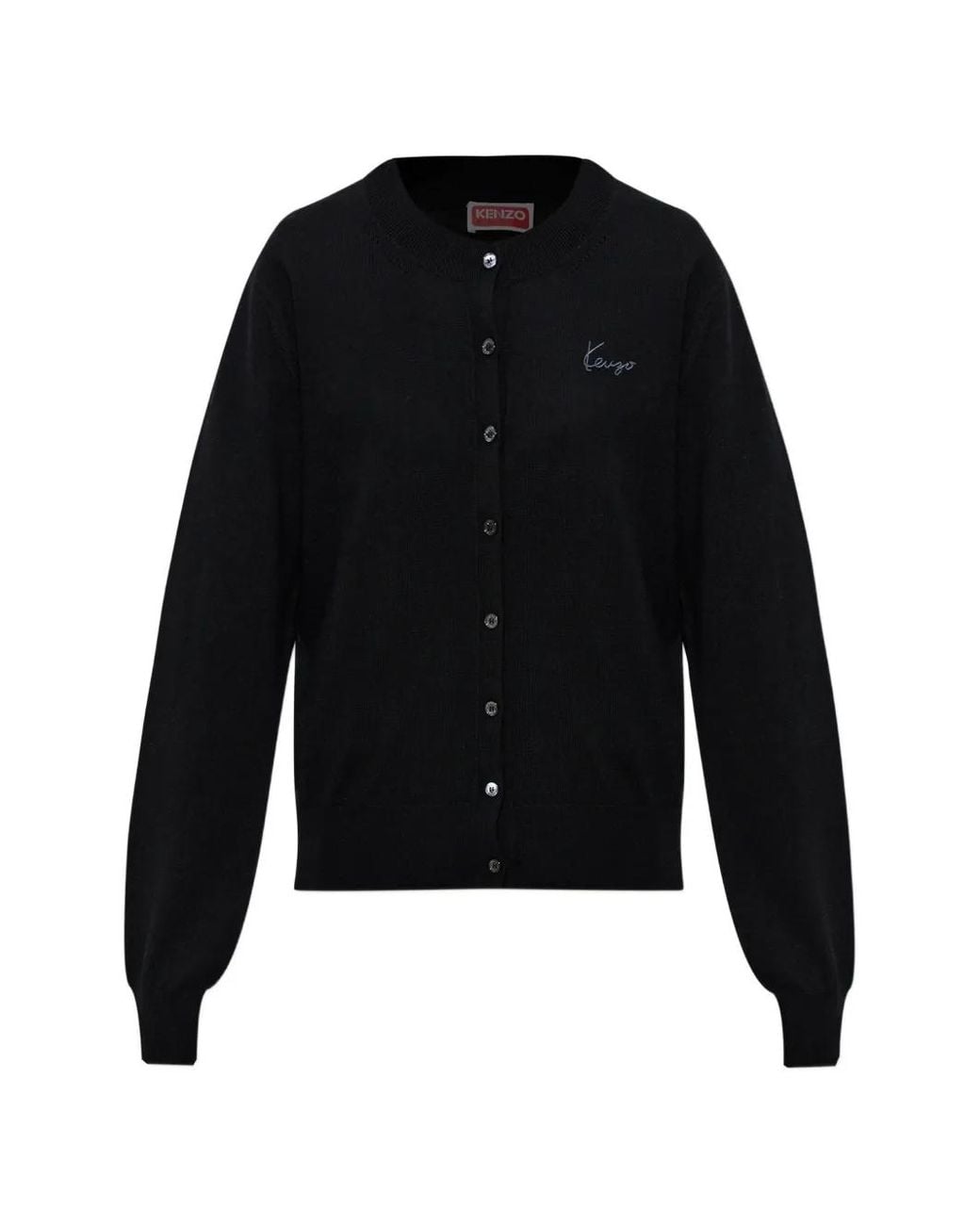 KENZO Black Signature Logo-Embroidered Wool Cardigan