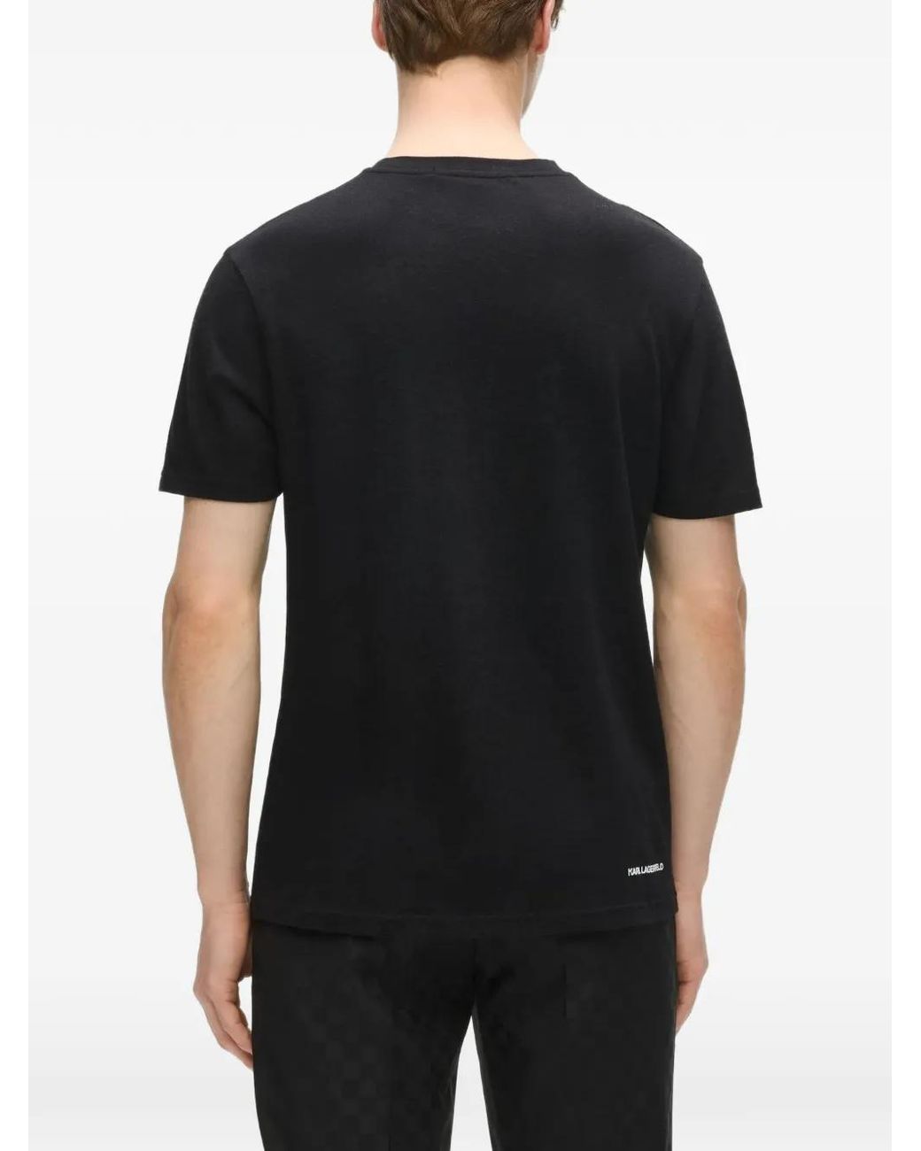 Karl Lagerfeld Black Monogram Wool-Blend T-Shirt for men