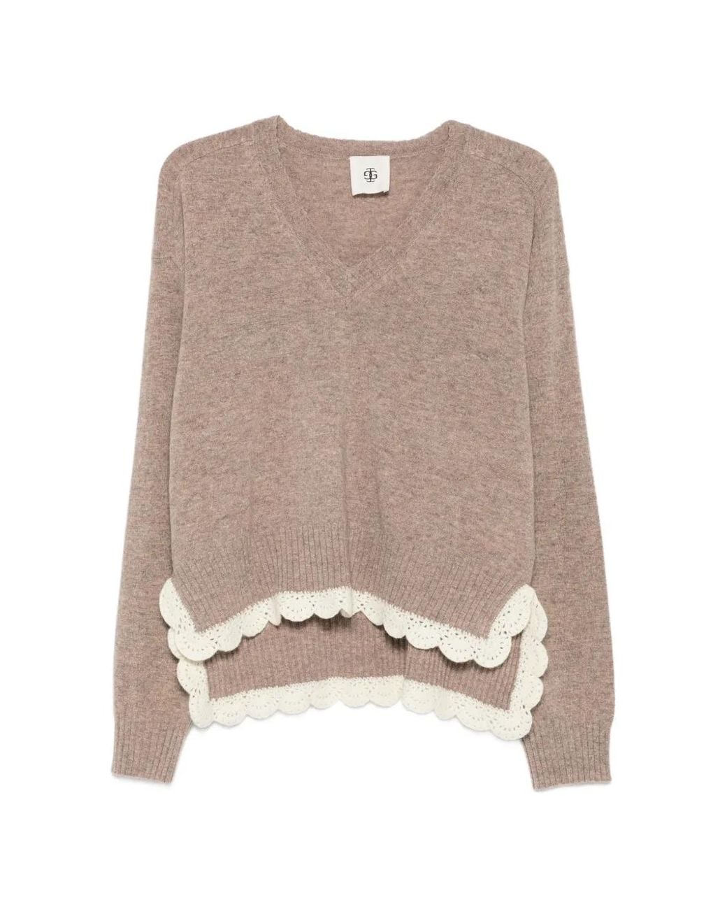 THE GARMENT Natural Como Crochet-Trim V-Neck Sweater