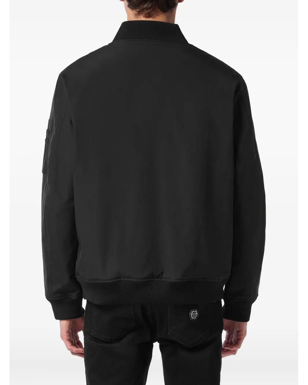 Philipp Plein Black Logo-Plaque Bomber Jacket for men