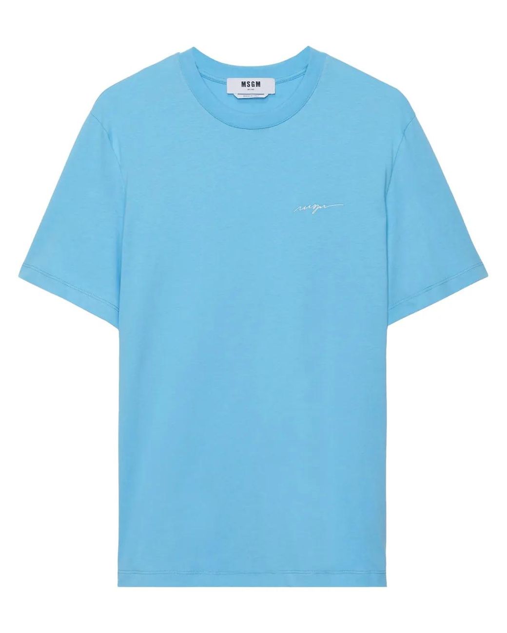 MSGM Blue Logo-Embroidered T-Shirt for men