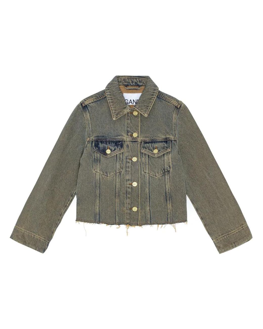 Ganni Green Raw-Cut Hem Denim Jacket