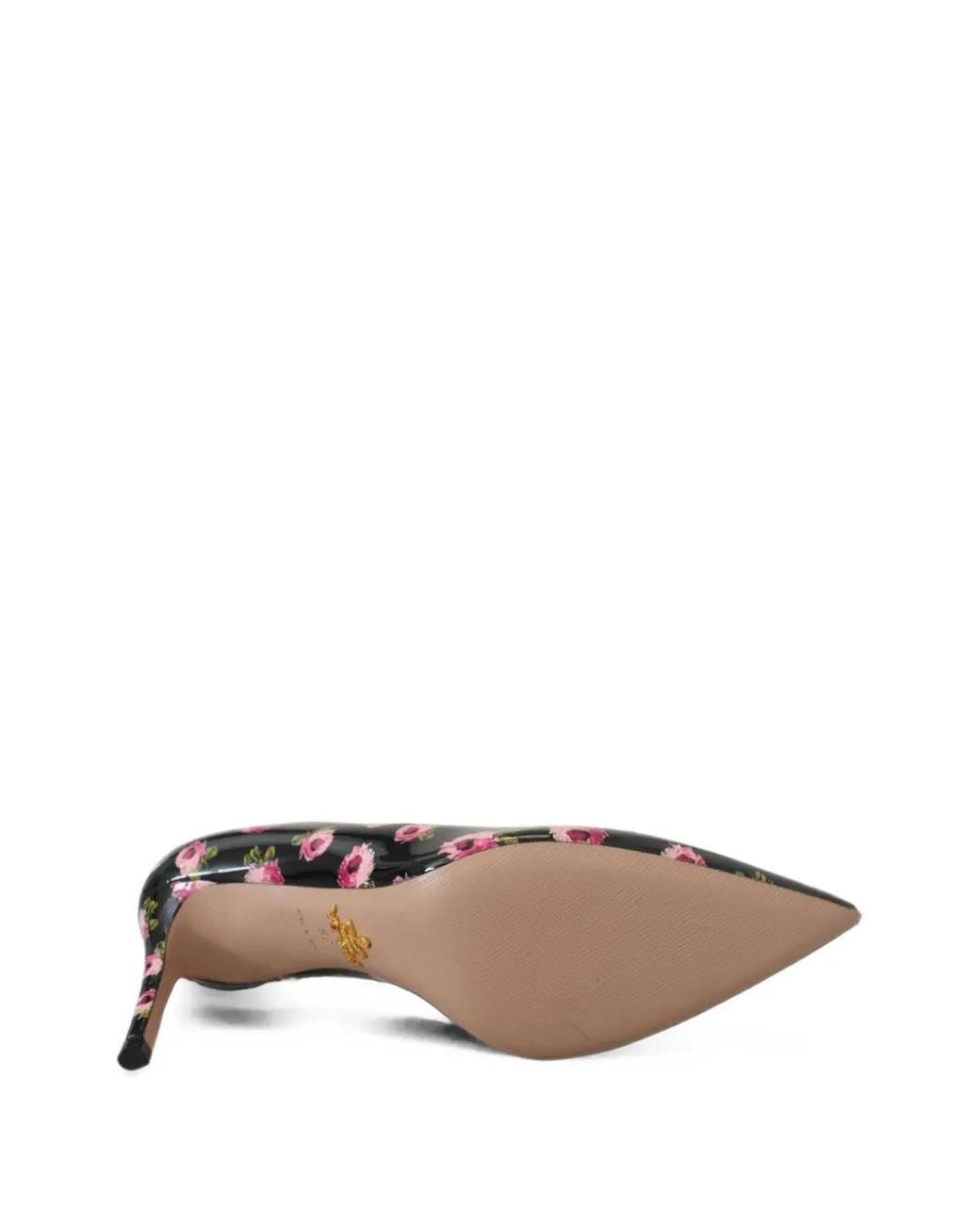 Prada Black Floral-Print Patent Leather Pumps