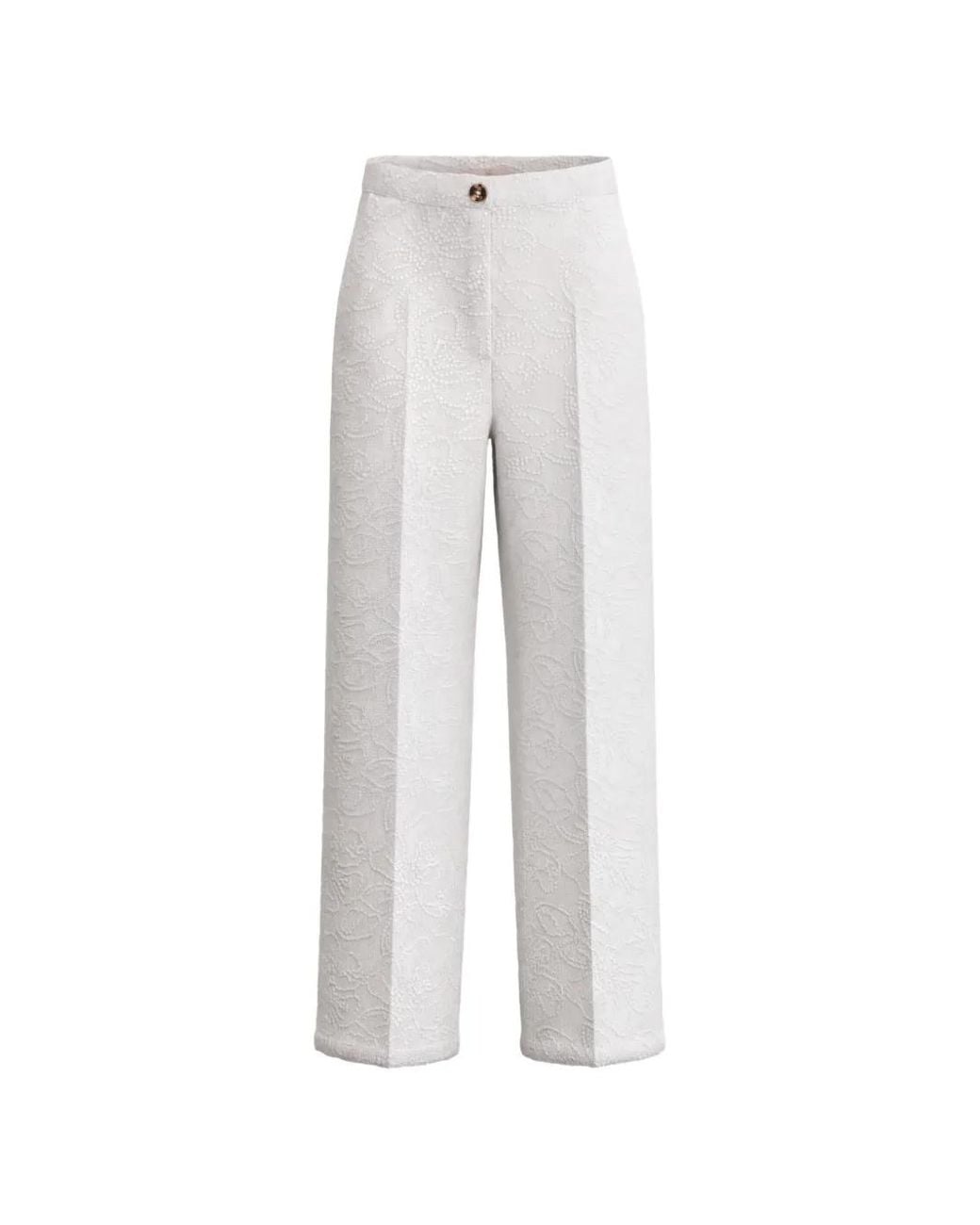Marella White Floral-Embroidered Trousers