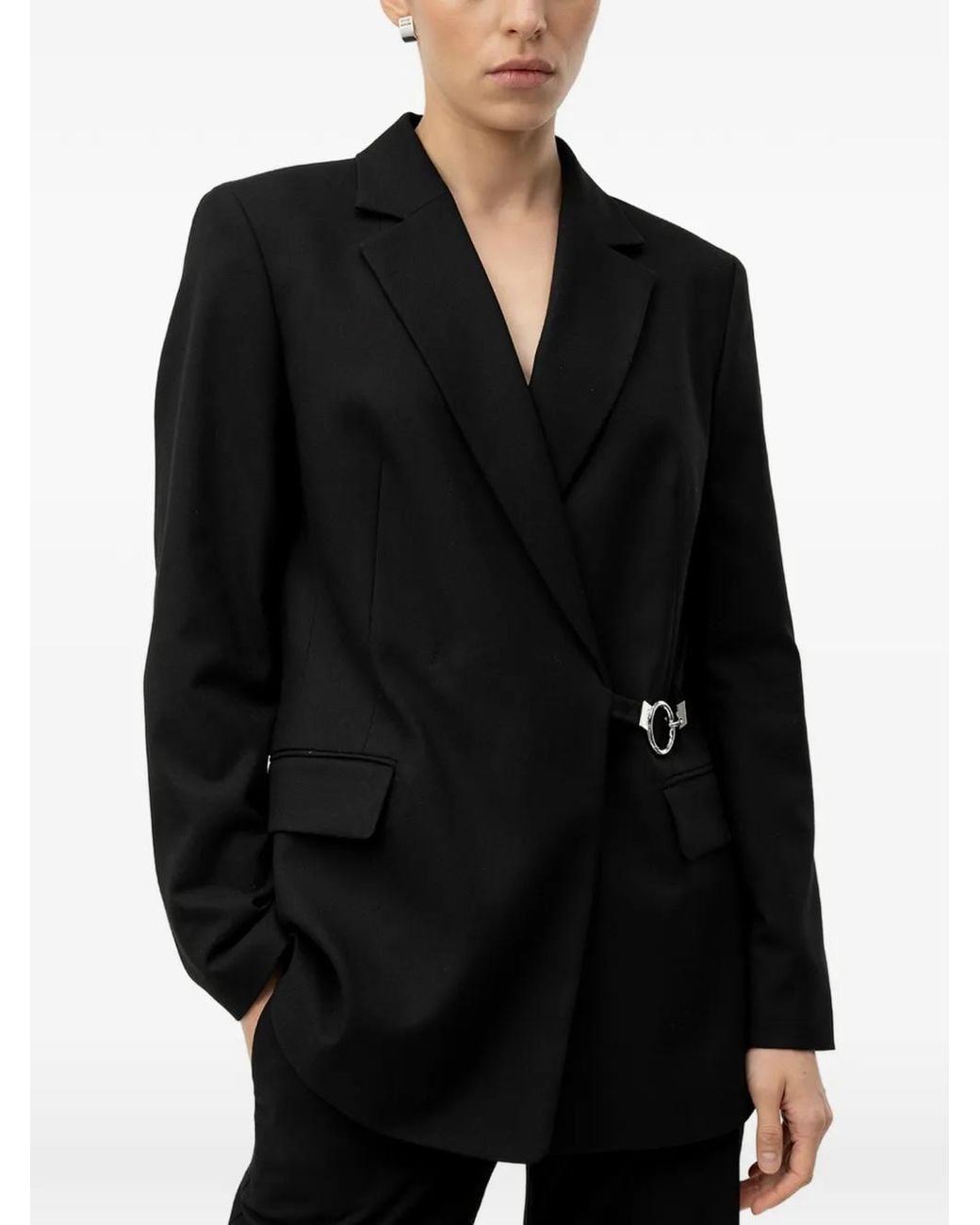 HUGO Black Buckle-Fastening Notched-Lapel Blazer