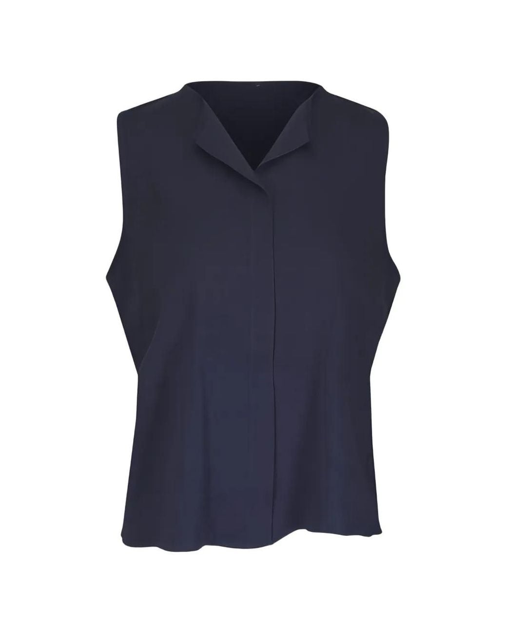 Peter Cohen Blue Sleeveless Notched-Collar Blouse