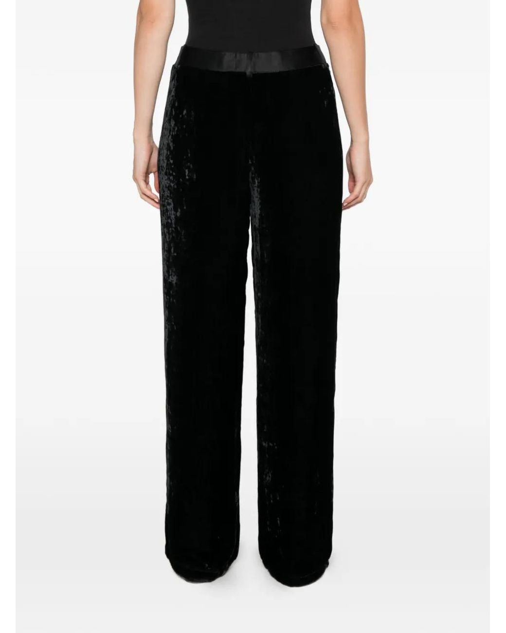 Forte_forte Black Crushed-Velvet Satin-Trim Trousers