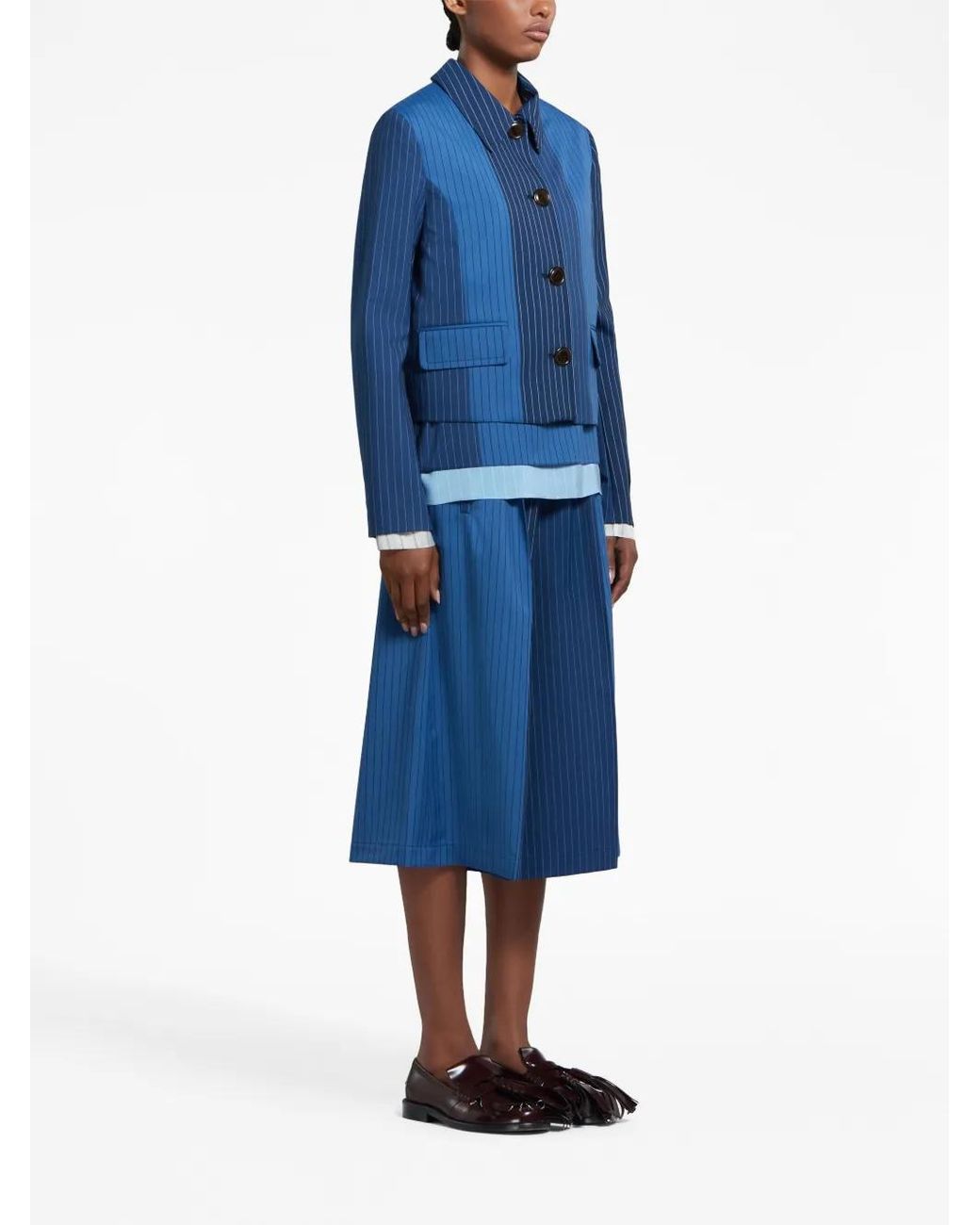 Marni Blue Pinstripe-Pattern Virgin Wool Jacket
