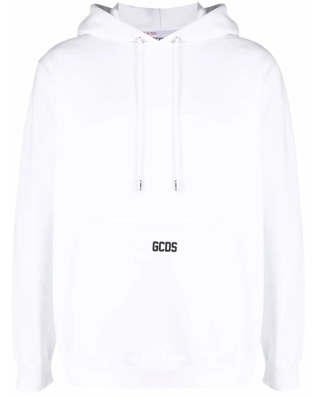 Gcds White Logo-Print Cotton Hoodie for men