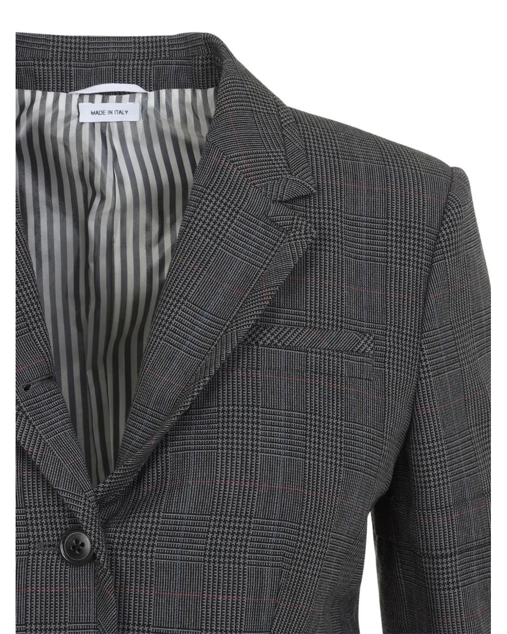 Thom Browne Gray Check-Pattern Button-Up Blazer