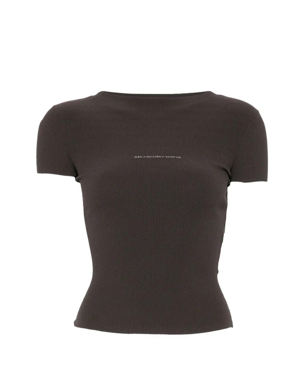 Alexander Wang Black Ribbed-Knit Logo-Print T-Shirt